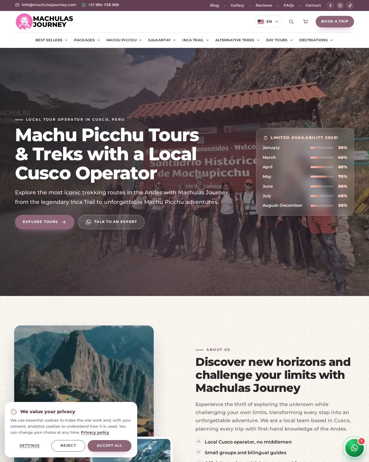 Captura del sitio web de Machu Picchu Tours & Inca Trail Treks