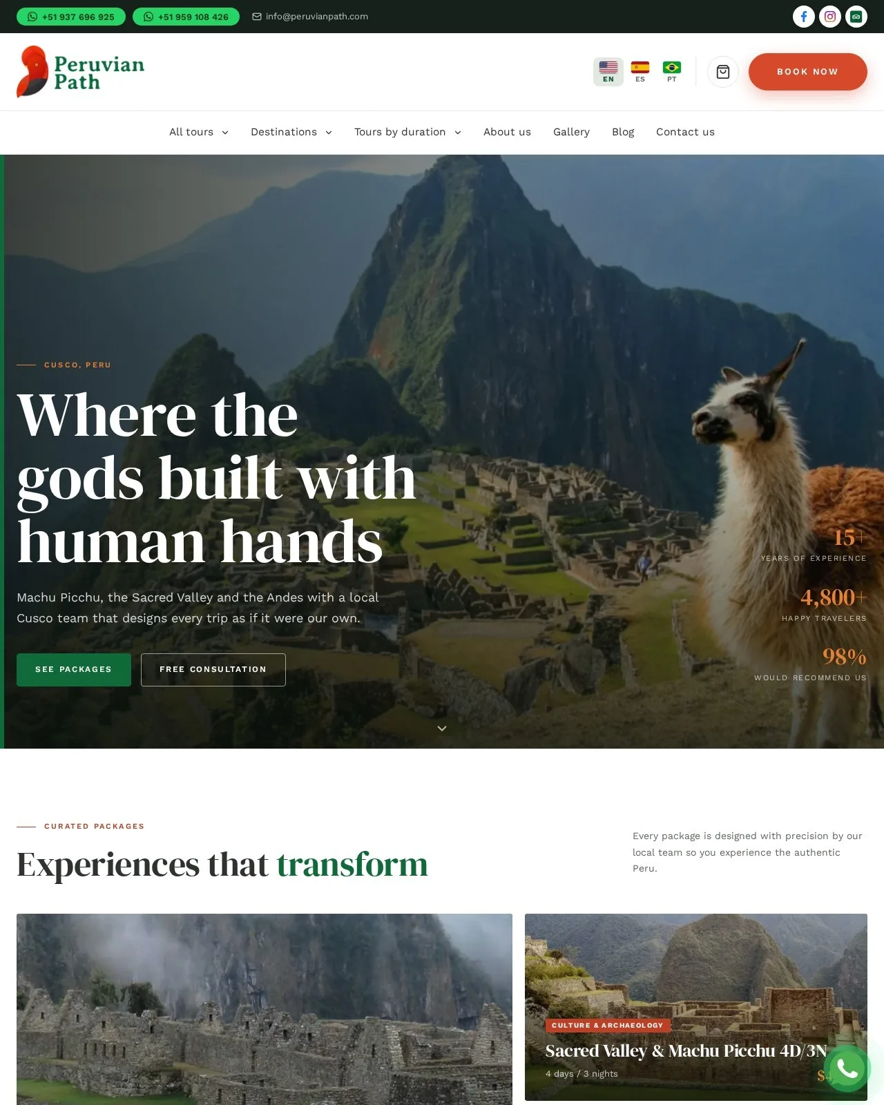 Captura del sitio web de Peruvianpath